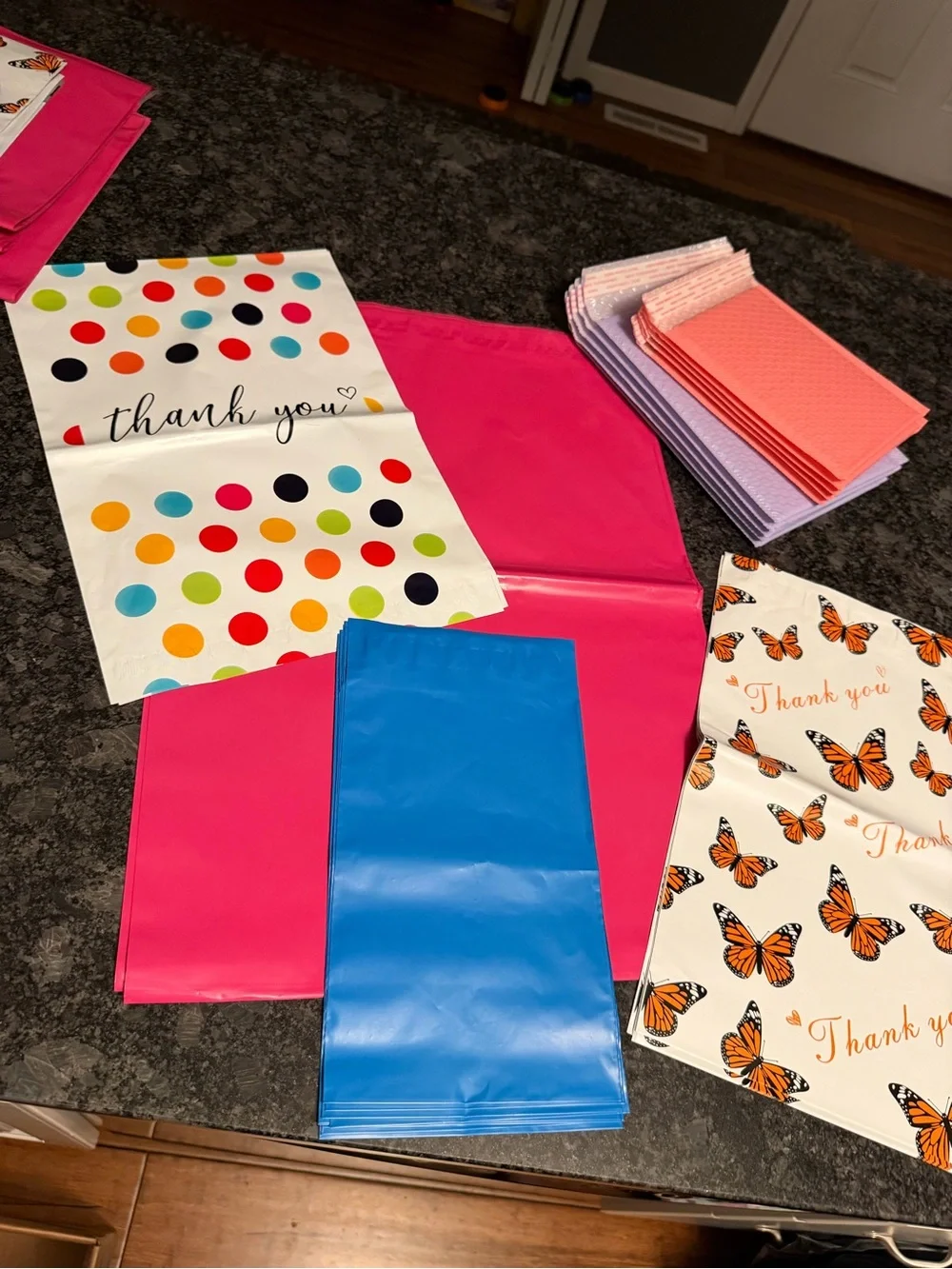 Bundle of 35 Poly & Bubble Mailers Assorted Sizes & Colors Butterfly & Dot Set